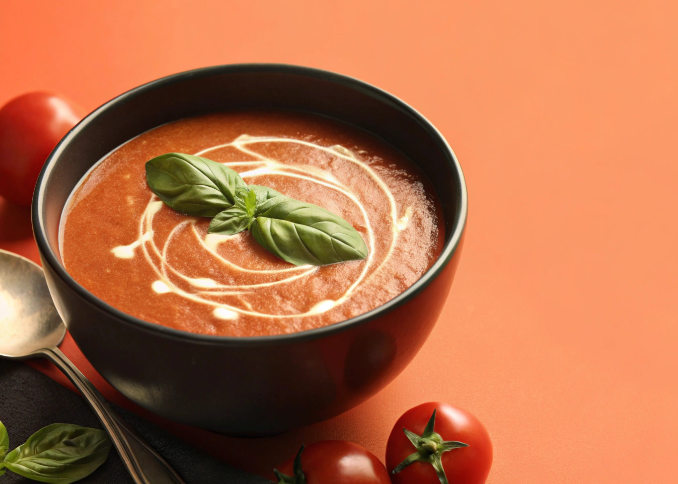 Sopa de tomate com manjericão